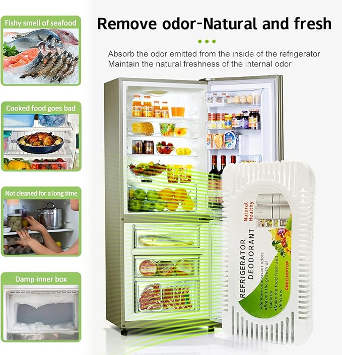 Refrigerator Deodorizer(4 pack), Fridge and Freezer Odor Eliminator, Activated Carbon Smell Remover and Moisture Absorber