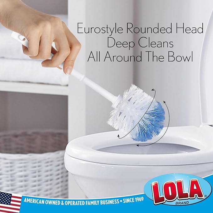 LOLA Classic Toilet Brush, 2 Pack, Durable Fiber Stiff Bristles, Compact Size, Non-Scratch, Long-Lasting