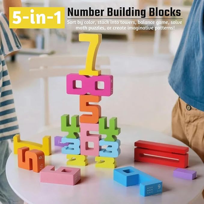 10PCS Wooden Number Building Blocks Montessori 1-10 - Wooden Stacking Numbers Math Toys, Friends of Ten Number Blocks, Basic Number Counting Blocks with Play Guide, Number Toys for Toddlers 1-3