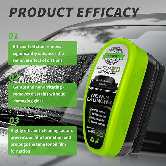 Kwak's Automotive Oil Film Cleaning Brush,Glass Oil Film Remover for Windshield Improves Clarity and Visibility,Prevents Rain and Stain 2 Set (150ml)
