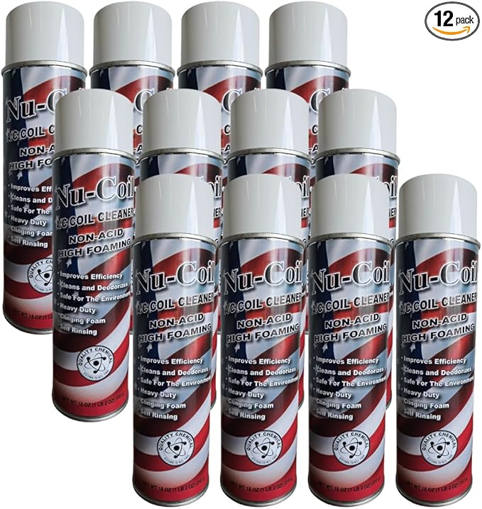Quality Chemical Nu-Coil AC Coil Cleaner Aerosol Spray - Extra Foam - for HVAC units, Condensers, Evaporators, Drains, Pans, Radiators, Fan Blades, Metal Filters - No Rinse - 18 oz. (Pack of 12)