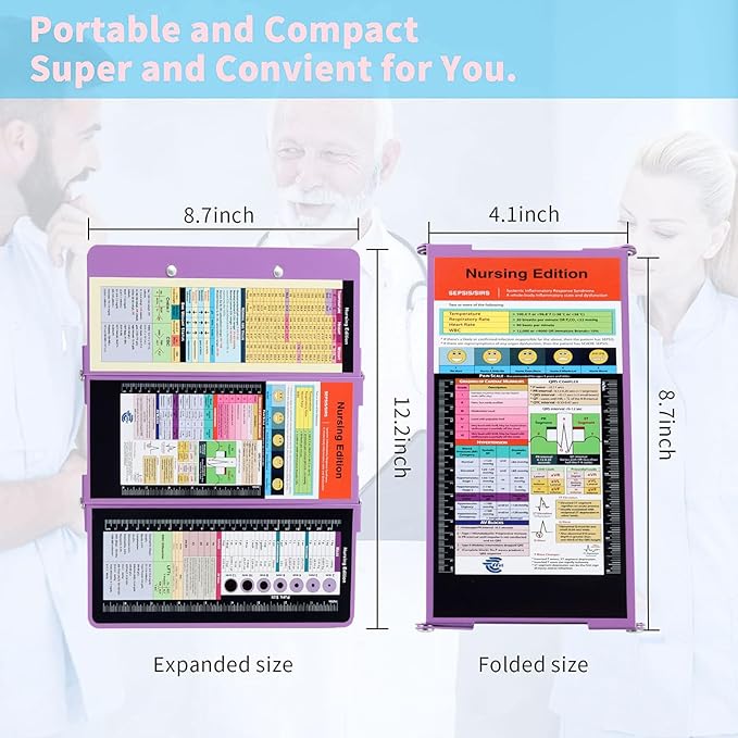 Foldable Nursing Clipboard with Storage - Portable & Compact Medical Clipboard for Nurses, Doctors, and Students - Includes Medical Reference Cheat Sheets and Pen Holder(Purple)