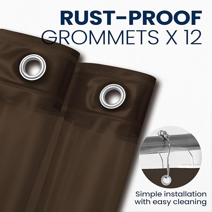 downluxe Frosted Brown Shower Curtain Liner, PEVA Lightweight Plastic Shower Liner with 3 Magnets, 72" x 72" Waterproof Bathroom Curtain