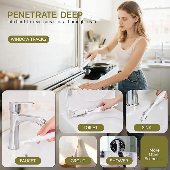 Electric Crevice Cleaning Brush, IPX7 Waterproof Grout Scrub Brush with 2 Replaceable Heads, Power Shower Scrubber for Kitchen, Bathroom, Window Track & Tight Gaps Cleaning