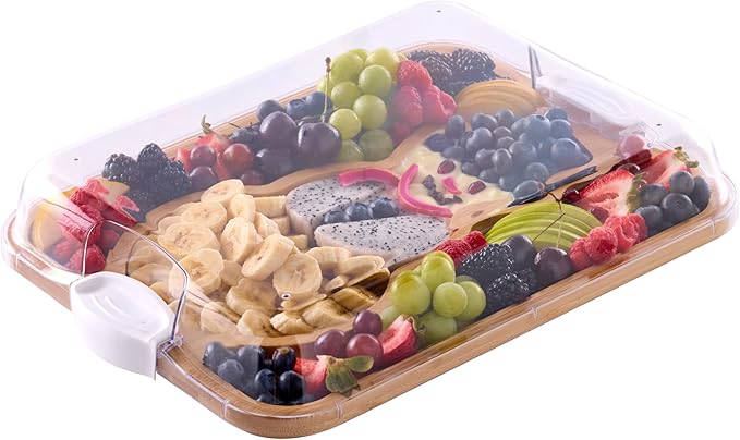 Farberware Build-A-Board Snowman Shaped Bamboo Serving Board with Clear Lid, Make and Take Holiday Charcuterie and Dessert Tray