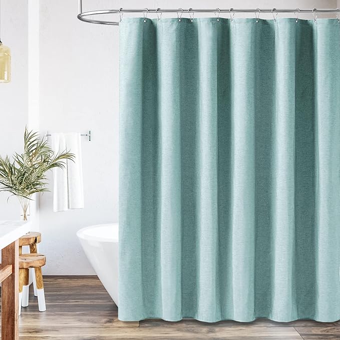 BTTN Teal Linen-Look Shower Curtain, Heavy Duty Waterproof Fabric Shower Curtain Set with 12 Plastic Hooks, Turquoise Simple Hotel Luxury Decorative Cloth Shower Curtain for Bathroom, 72x72 Inch