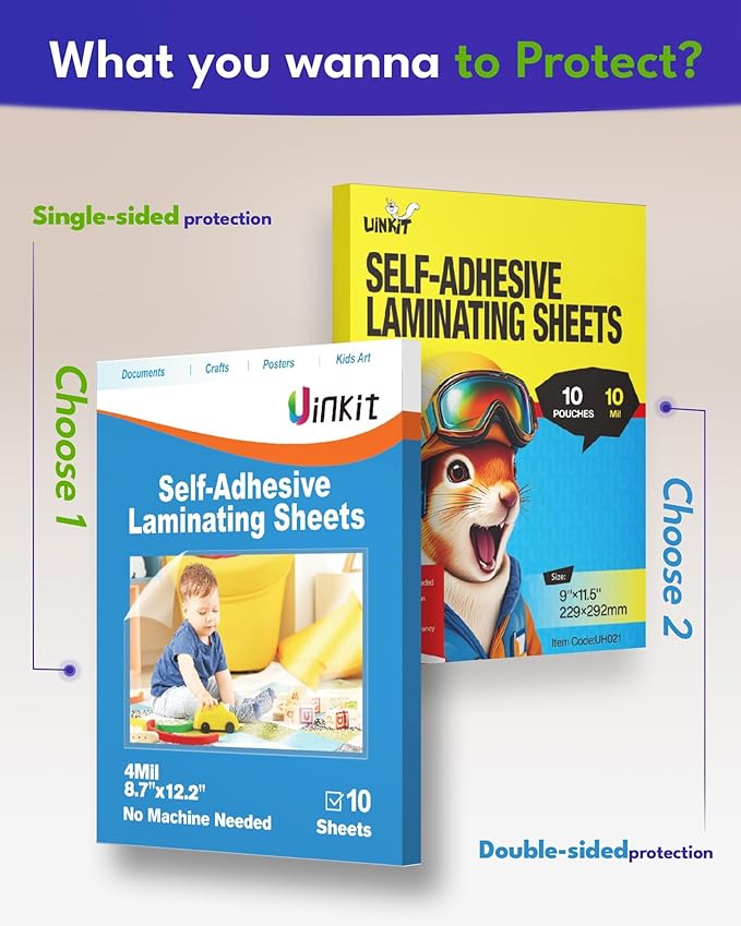 Uinkit 4mil Thick Self Laminating Sheets 8.5 x 11", 60Pack (More Value) Single-Sided Peel & Stick for Teachers, Office & Home Crafting - No Heat Machine Needed