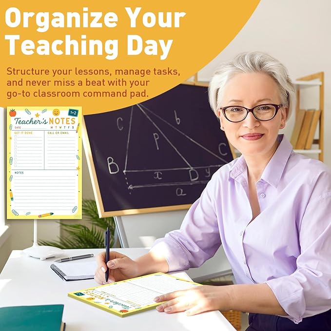 Sweetzer & Orange Teacher Planner Pad – Weekly Undated Lesson Planner for Teachers – 60 Tear-Off Sheets – 9” x 6” Compact Desk Notepad with Notes and Contact Section – Bright Yellow Border