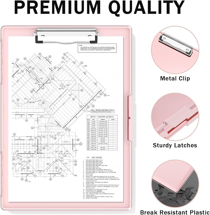 Rimilak Plastic Clipboard with Storage, Side Opening with 2 Compartment, Size 13.3 x 9.4 x 1.5 Heavy Duty High Capacity Nursing Box for Work School & Office Supplies, Pink