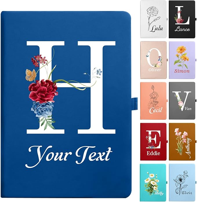 Personalized Journal Notebook with Initials, Your Name/Text - A6/A5 192 Lined Pages Customizable Notebooks for Work School Business Church Gift for Birthday Graduation