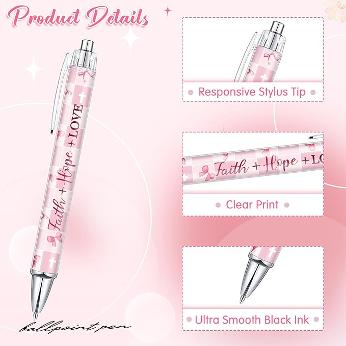Tinlade 10 Pcs Christian Pens for Women Religious Ink Pens Easter Gifts Inspirational Quotes Bible Verse Ballpoint Funny Office Supplies for Women Men Coworker (Pink Bow)
