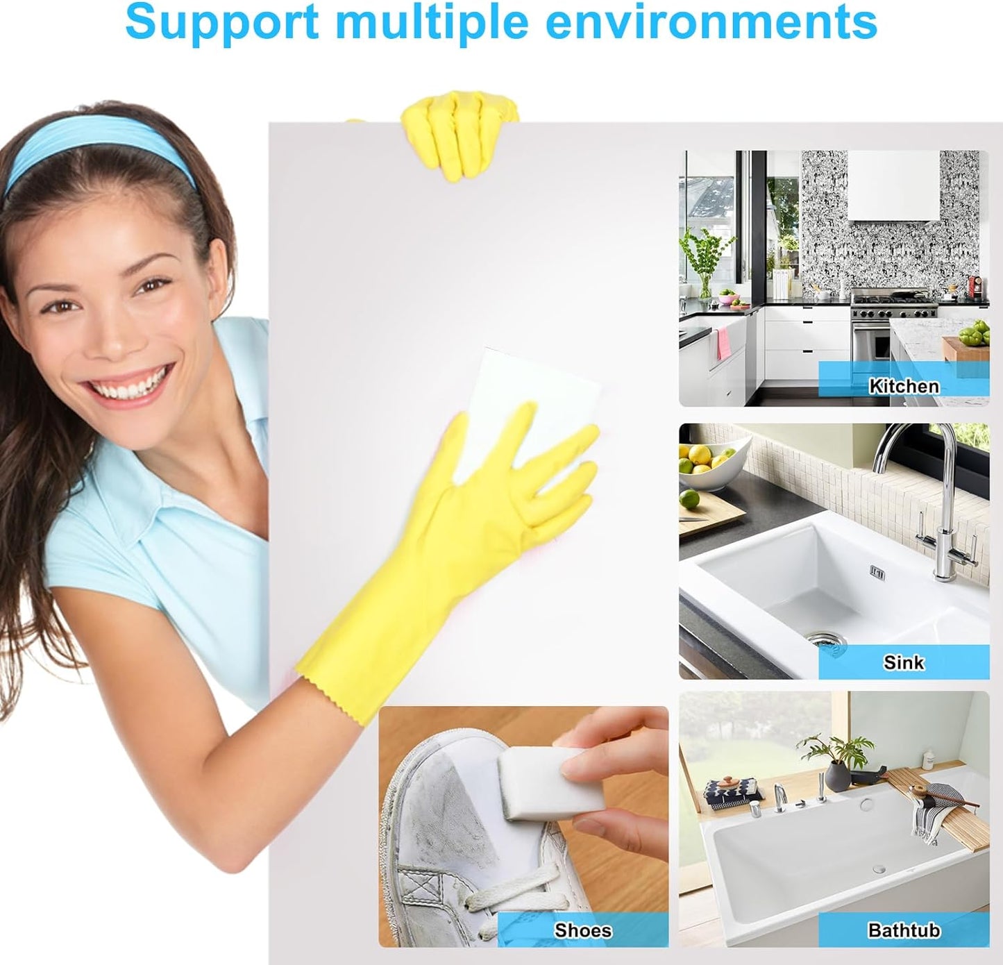 2X Density Magic Sponge Eraser,Multi-Functional Household Cleaning Kitchen Dish Sponge for Furniture,Extra Thick and Long Lasting Melamine Cleaning Sponges for Bathroom,Floor, Wall Cleaner (10)