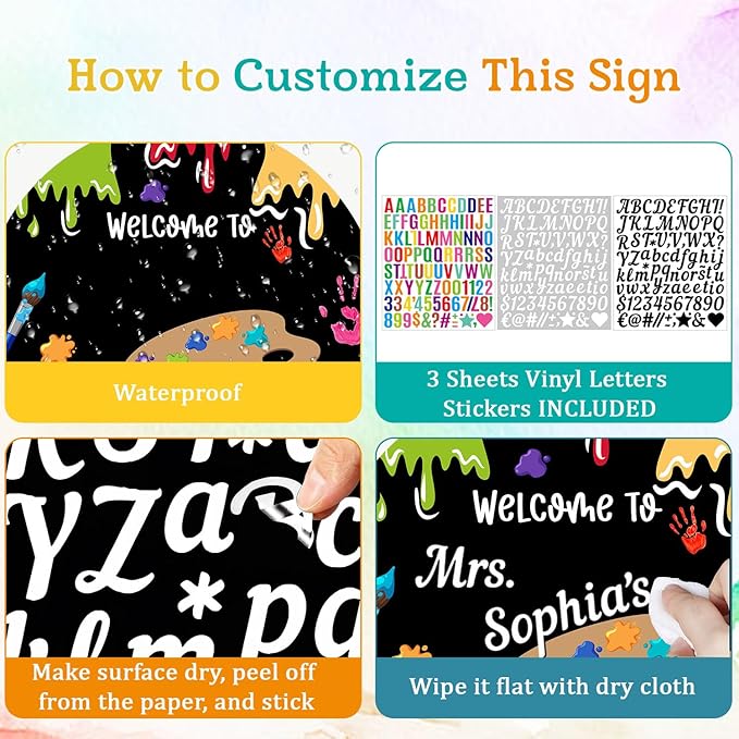 Custom Teacher Welcome Sign for Classroom Door Decoration, Custom Teacher Name Rainbow Door Hanger Signs, Back to School Wreath for First Day of School Classrooms Wall Plaque School Supplies Must Have