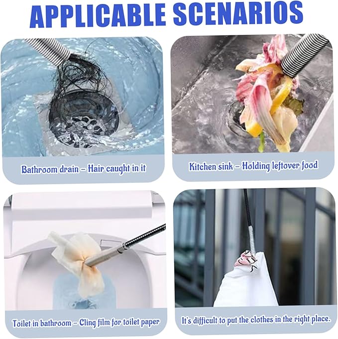Drain Cleaner Tool, 63 Inch Flexible Drain Clog Remover Tool with 4 Claws, Sink Snake Hair Remover for Toilet Sewer Shower Kitchen Bathroom| Sink Snake