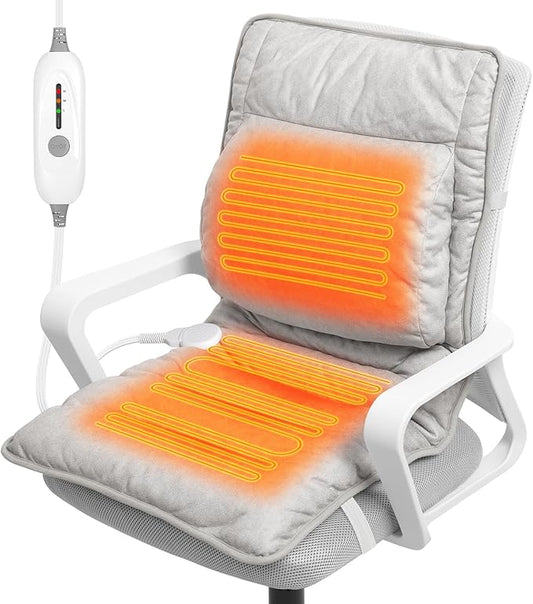 Heated Seat Cushion for Office Chair with Lumbar Support, Extra Large Heated Chair Pad for Pain Relief, Auto Shut Off, 3 Heating Levels, Chair Warmer for Full Back, Waist, Hip, Thigh, Home Use, Grey