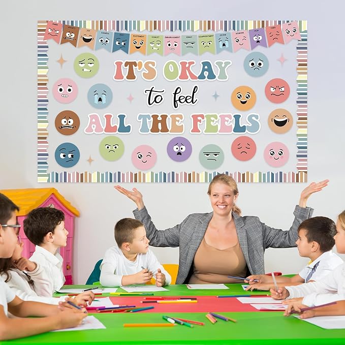 Boho Feeling Bulletin Board Set Mental Health Classroom Decorations Growth Mindset Posters Back to School Wall Art Decor Boho Emotion Cutouts Feeling Chart for Kids Teacher School Calm Corner Supplies