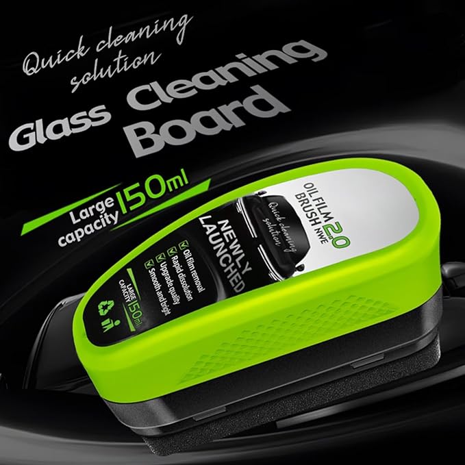 Automotive Oil Film Cleaning Brush, Clear Vision Glass Cleaner, Oil Film Cleaning Brush for Car Windows, Windshield Cleaner Tool, Universal Glass Wipe Board (Green,1PCS)