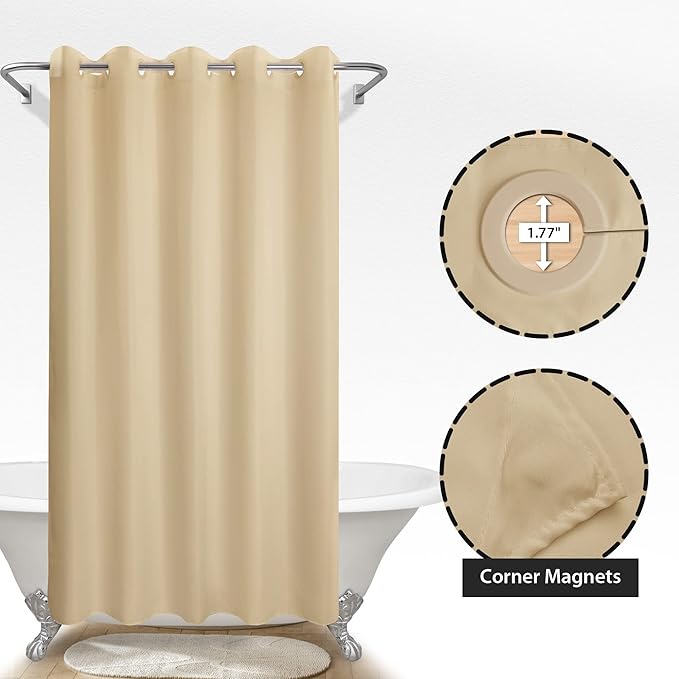 River Dream Extra Long No Hook Beige Shower Curtain or Liner - Soft Microfiber 84" Long Fabric Shower Curtain Liner Set, Machine Washable & Water Repellent, Beige, 71x86