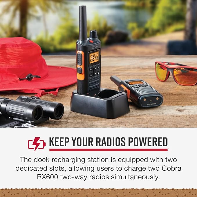 Cobra RX600 Dock Charging Station for 2 Walkie Talkies with UBS Charging Cable - Dual Desktop Portable Charger, Compatible with RX680, RX685 and Trailblazer 450 Two Way Radio Models