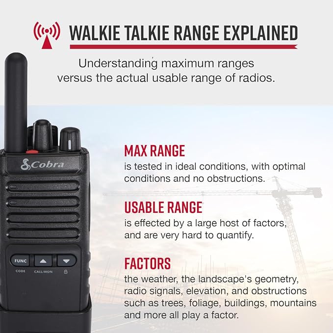 Cobra PX652 Professional Walkie Talkies - Rechargeable, 22 Channels, 300,000 sq. ft/25 Floor Range, Dust Protected & Splashproof (IP54 Rating), Headsets and Chargers Included (2-Pack)