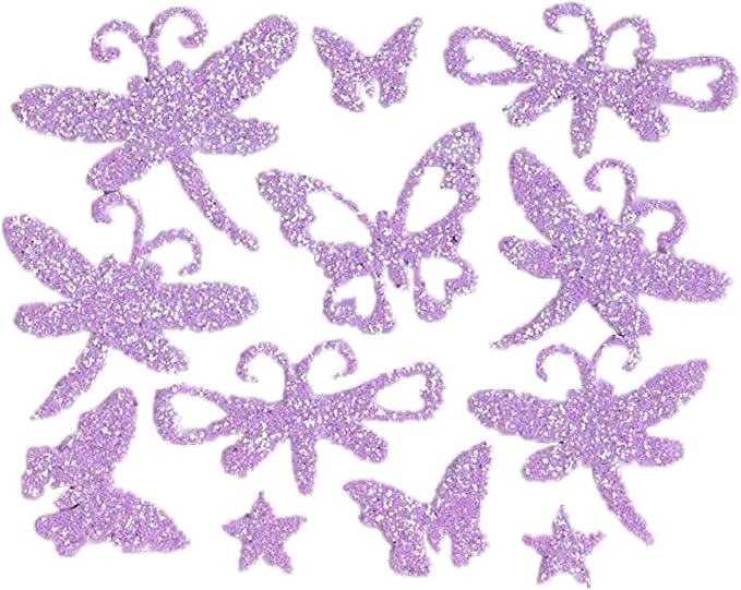 Go Create! 3 Sheets of Glitter Foam Stickers ~ Butterflies, Stars, & Dragonflies