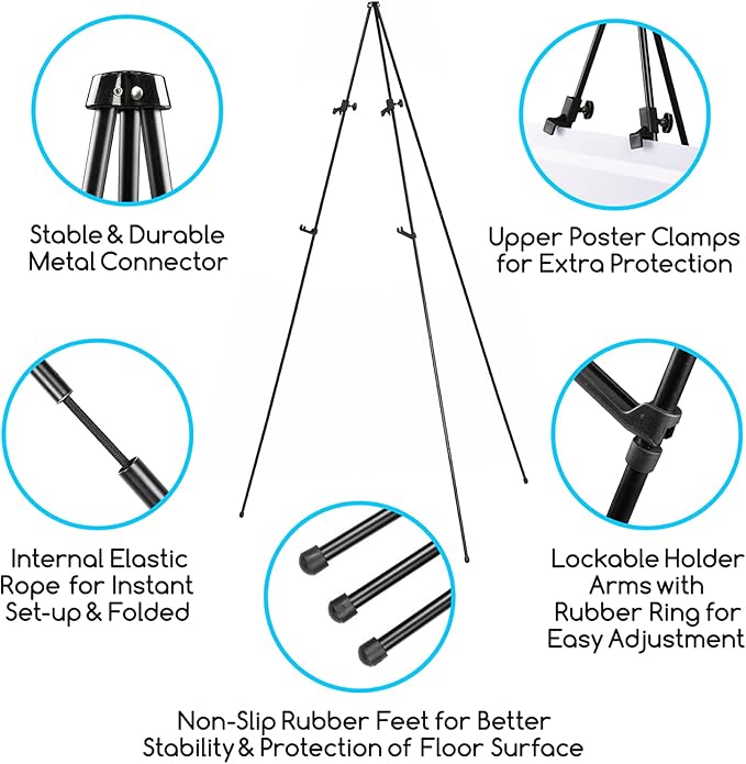 MEEDEN 2 Pcs Easel Stand for Painting and Display: 63" Art Metal Easel Sign Stand with Bag - Portable Foldable Instant Tripod Display Easel Stand for Wedding, Painting Canvas, Presentations, Posters