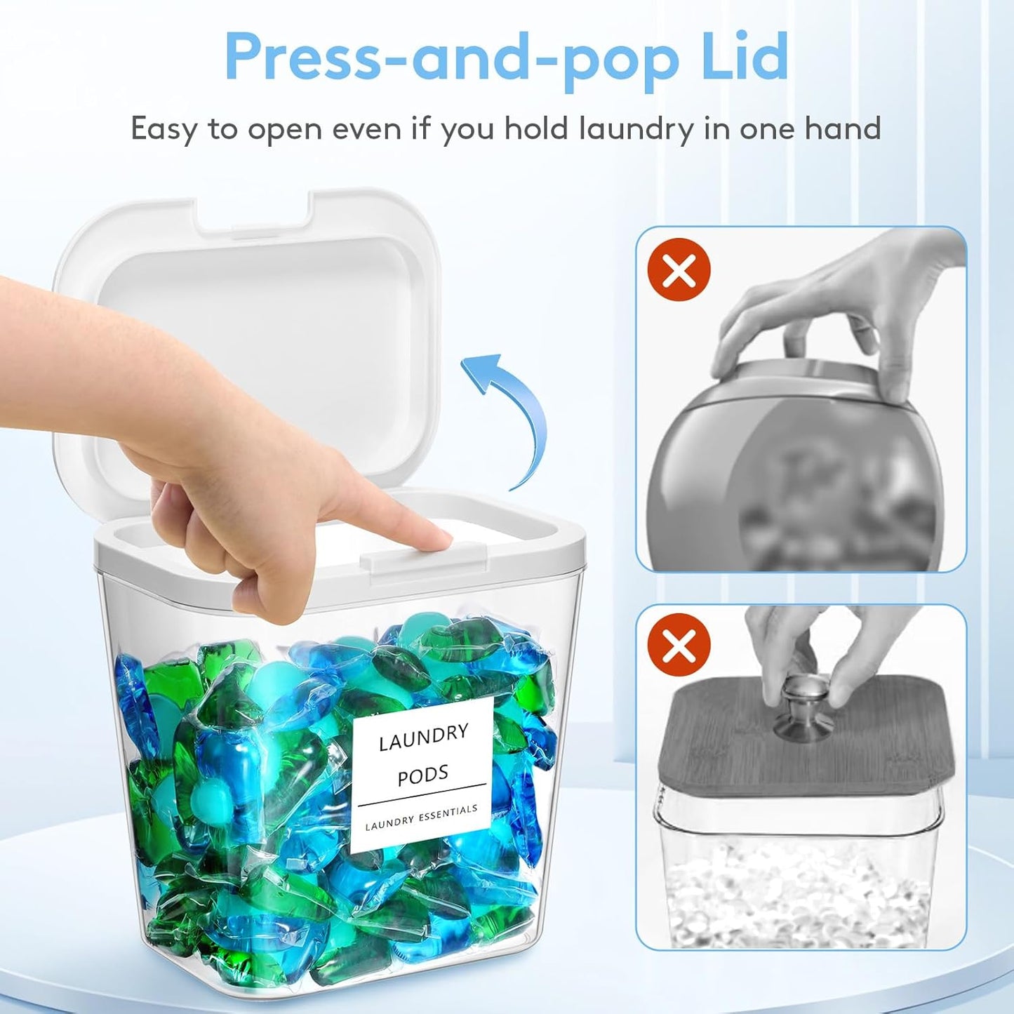 Lifewit 2+1 Laundry Pods Container & Dryer Sheet Holder, Large Powder Detergent Dispenser Storage Jars, Laundry Room Containers for Scent Booster Beads with Pop up Lids, Labels and Scoop