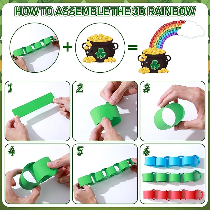 St. Patrick's Day Christian Bulletin Board Set Jesus Religious Classroom Decorations 3D Rainbow Gold Coin Paper Cutouts Shamrock Bulletin Board Borders for Church Sunday School VBS Wall Door Decor