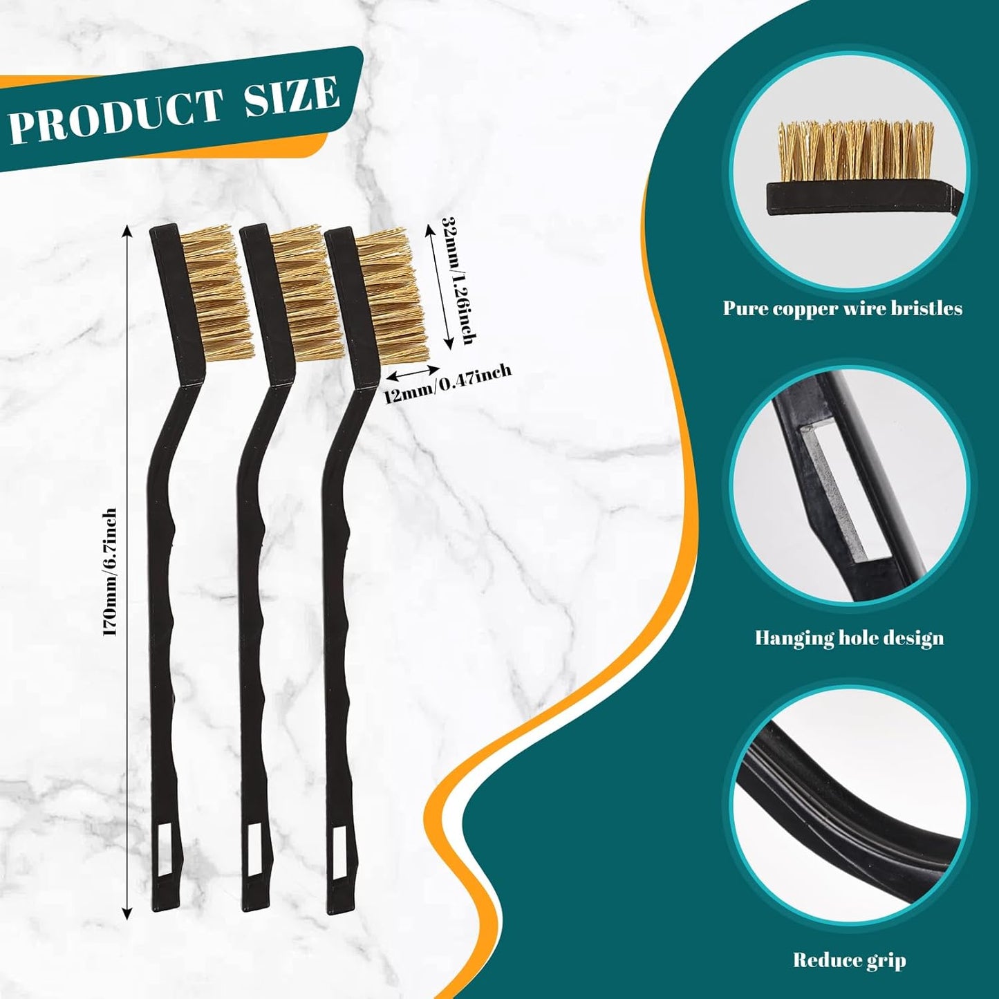 24 Pcs Mini Brass Brush Set, Brass Scratch Brush with Curved Handle, Cleaning Weld Slag and Rust