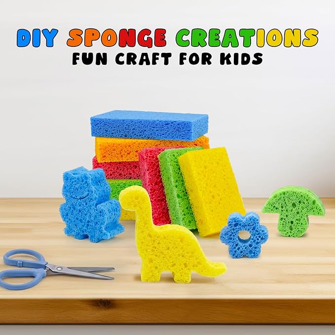 Kitchen Sponges, 12 Count, Compressed Natural Cellulose Sponges, Non-Scratch for Dishes, DIY Fun, Biodegradable & Compostable