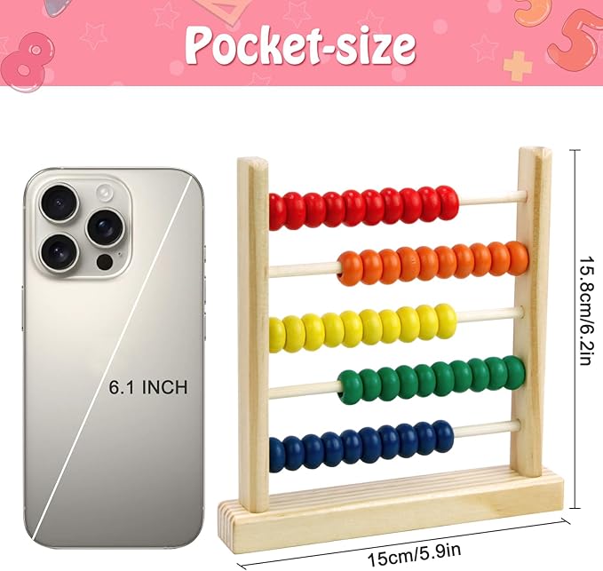Sealive Wooden Abacus for Kids Math - 50 Beads Counting Toy, Multi-Color Counters for Kids 3-5, Counting Toys for Preschool Learning & Development, Develops Coordination, Motor Skills