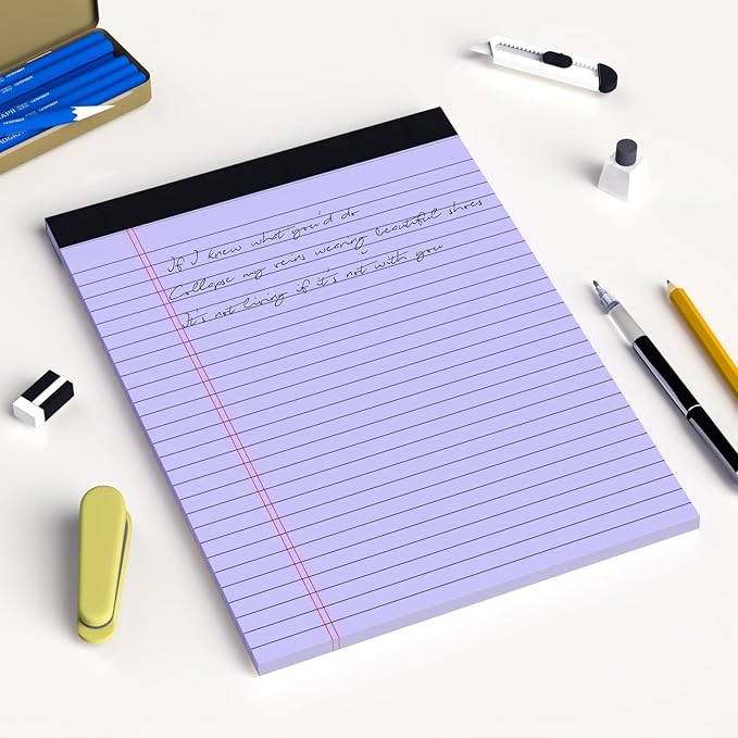 Purple Legal Pad Note Pads 8.5 x 11 inch, Wide Ruled, 30 Sheets/Pad, 20lb Colored Paper, Perforated Notepad with Sturdy Back (3 Pads Purple)