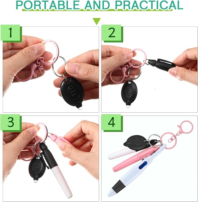 Chinco 30 Pcs Retractable Shuttle Pen Clip with Mini Highlighter Nurse Badge Pen Neon Marker LED Keychain Ring Clip