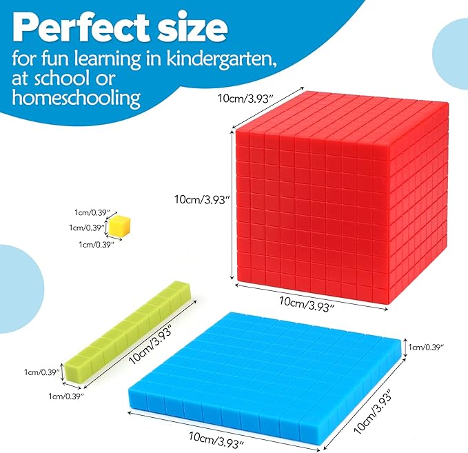 Torlam 131 PCS Base Ten Blocks - Place Value Blocks, Plastic Base 10 Math Manipulatives for 1st Grade, Addition and Subtraction Games Math Counters and Cubes for Kids