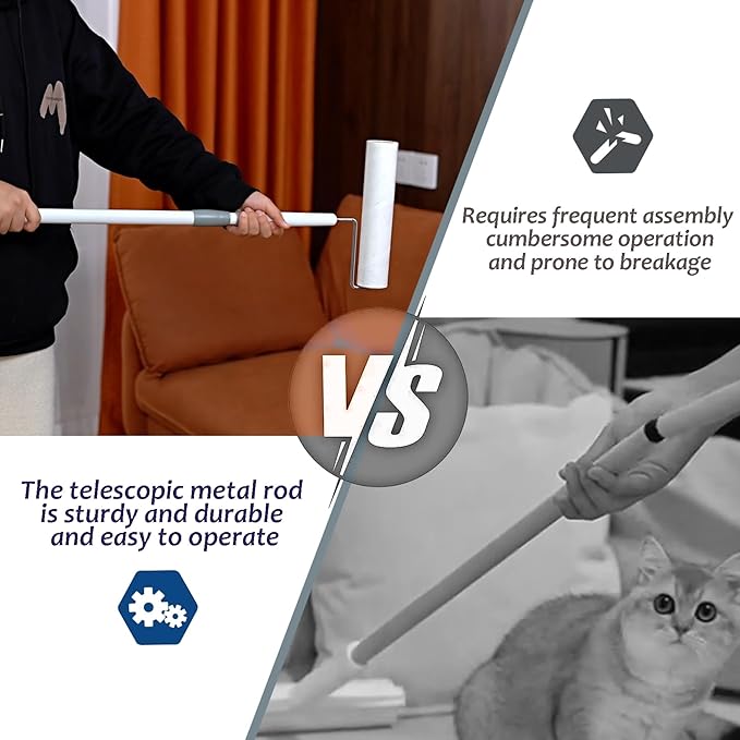 Large Lint Rollers for Pet Hair Extra Sticky, 9.45'' Long Handled Giant Lint Roller,6 Replaceable Rolls for Cleaning Carpets, Clothing, Couch, Furniture Wall Cleaner Mop Dust Remover