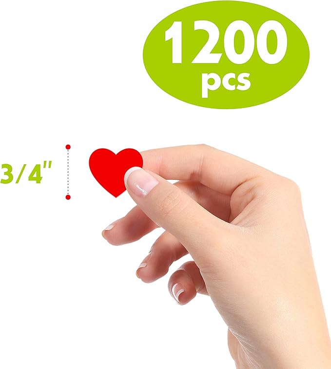 1200 PCS Red Heart Shaped Sticker Labels with Perforation Line in Roll, Use for Valentine's Day, Award Charts, Offices, Teachers & Classrooms, Bookmarks (3/4" in Diameter)