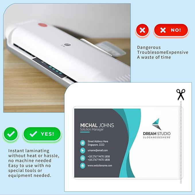 100 Sheets Self Seal Laminating Pouches Business Card Size 2.6x3.9inch Self Adhesive Laminating Sheets Gloss Finish No Laminating Machine Needed for Id Card Small Card (2.5x3.5inch)