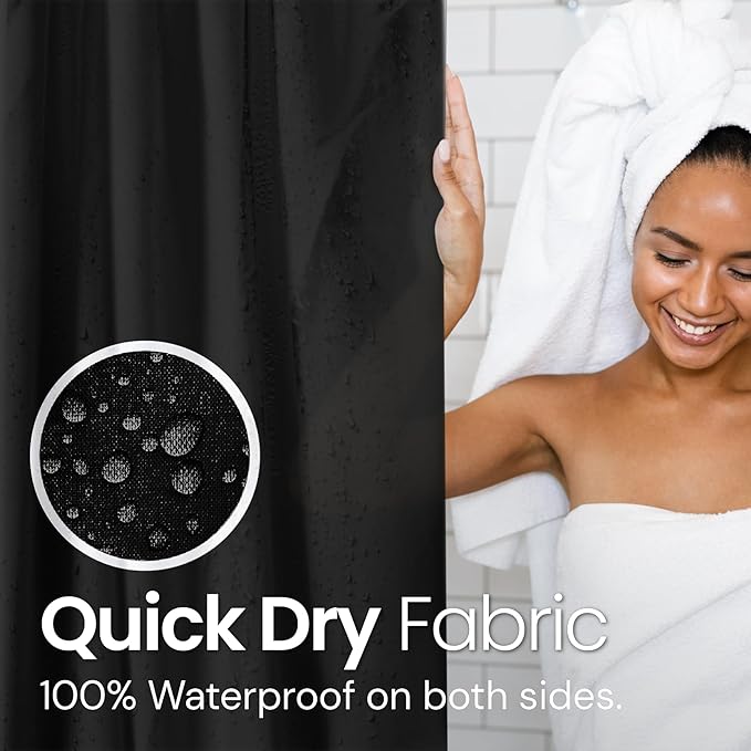 LiBa Black Shower Curtain, Heavy Duty Fabric, Soft Cloth Shower Curtain Liner, Hotel Quality with Magnets Shower Curtains for Bathroom, 72 x 72 Inches(Black)