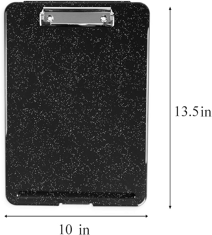 Clipboard with Storage Slim Folding for Nursing, Teachers, Coaches & Office, Plastic Heavy Duty with Pen Holder (9.5” x 13.5”) (Black White Splatter)