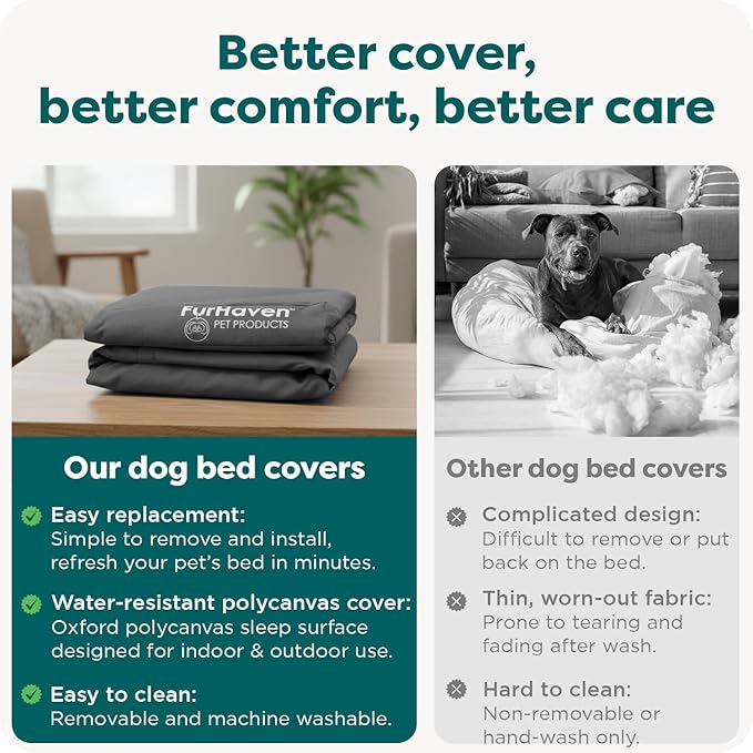 Furhaven Replacement Dog Bed Cover Water-Resistant Indoor/Outdoor Logo Print Oxford Polycanvas Mattress, Washable - Stone Gray, Large