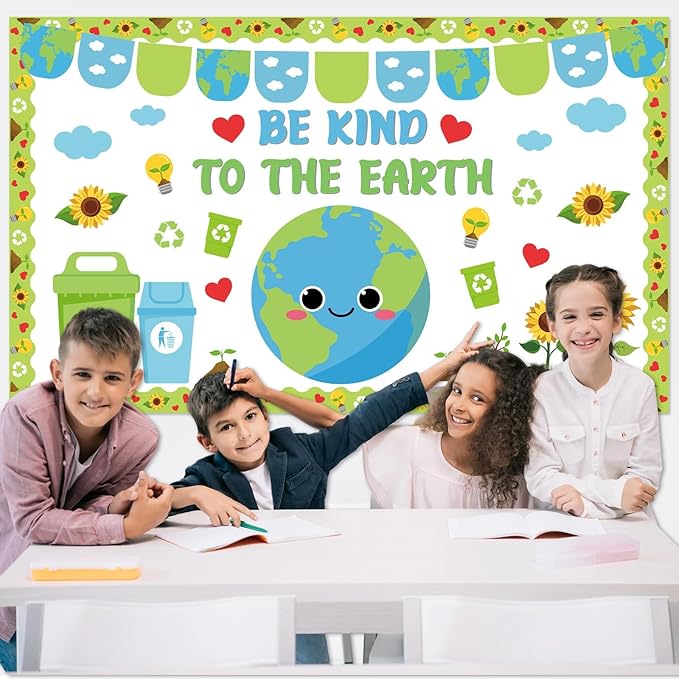 Earth Day Classroom Bulletin Board Set Environment Protection Classroom Decorations Spring Sunflower Grass Earth Paper Cutouts Educational Bulletin Board Borders for Elementary School Wall Door Decor