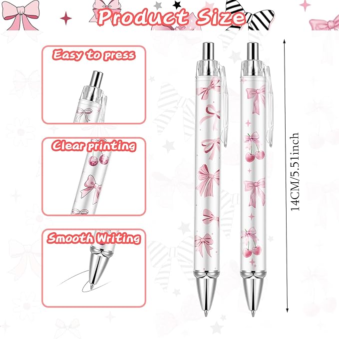 30Pcs Cute Pink Bow Pens Coquette Bow Ballpoint Pens Retractable Ballpoint Pens for Writing Journal Taking Notes School Office Home Thanksgiving Christmas Gift(Bow, 30)