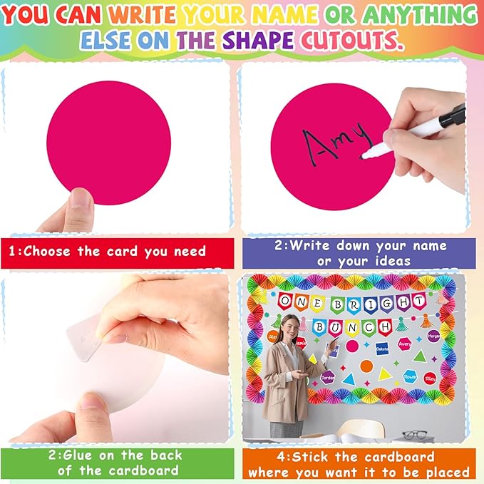 3D Colorful Bulletin Board Set 3D Paper Fans Border Classroom Decorations Motivational One Bright Bunch Bulletin Board Writable Shapes Paper Cutouts for Back to School Classroom Chalkboard Wall Decor