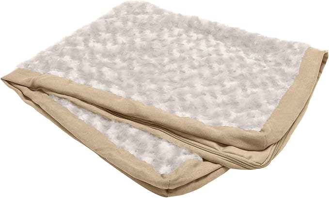 Furhaven Replacement Dog Bed Cover Ultra Plush Faux Fur & Suede Mattress, Machine Washable - Cream, Medium