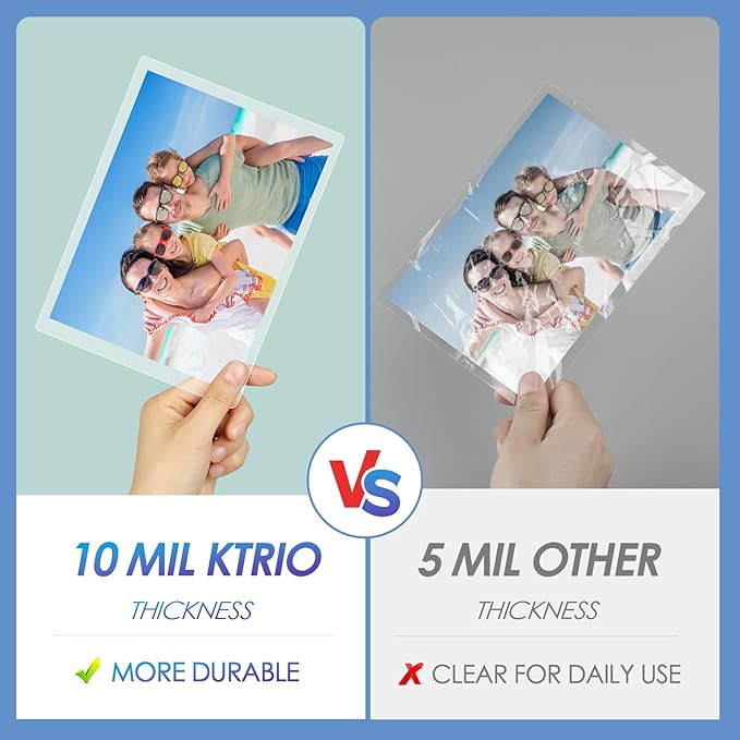 KTRIO 10 Pack Self Sealing Laminating Pouches, 5.5” x 7.5”, 10 Mil Thick Self Adhesive Laminating Sheets, Clear Lamination Pouches for Photos, Laminate Sheets, No Laminator Machine Needed, No Heat