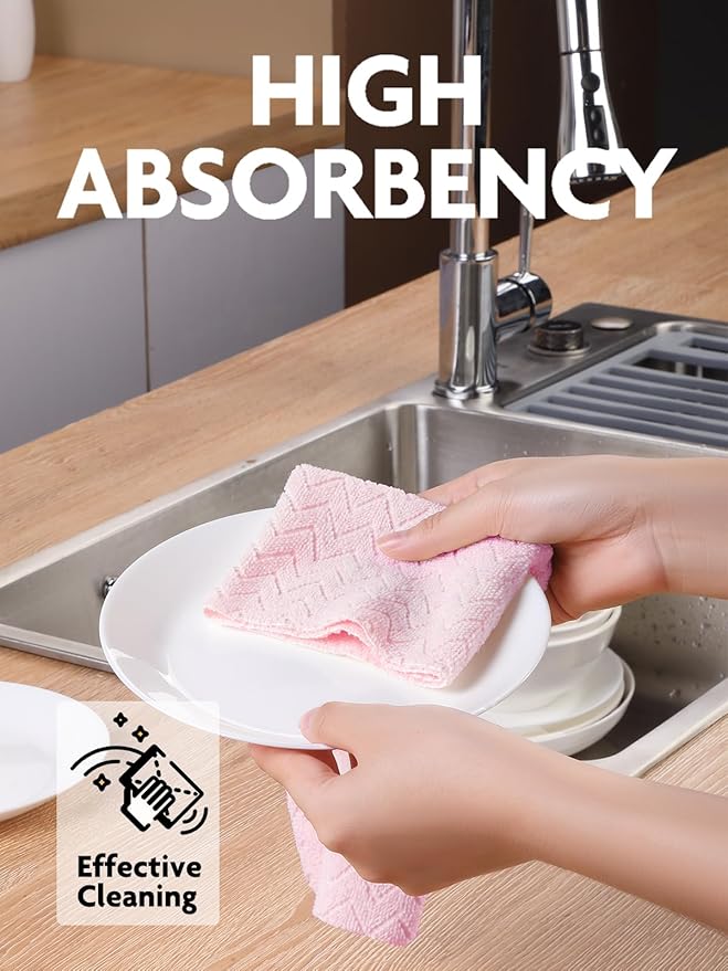 Fantasticlean Microfiber Cleaning Cloth Roll, 16" x 12"- 50 Sheets, Reusable Tear Away Microfiber Towels, Ultra Absorbent Dish Rags for Car, Home or Office (Pink Ripple)