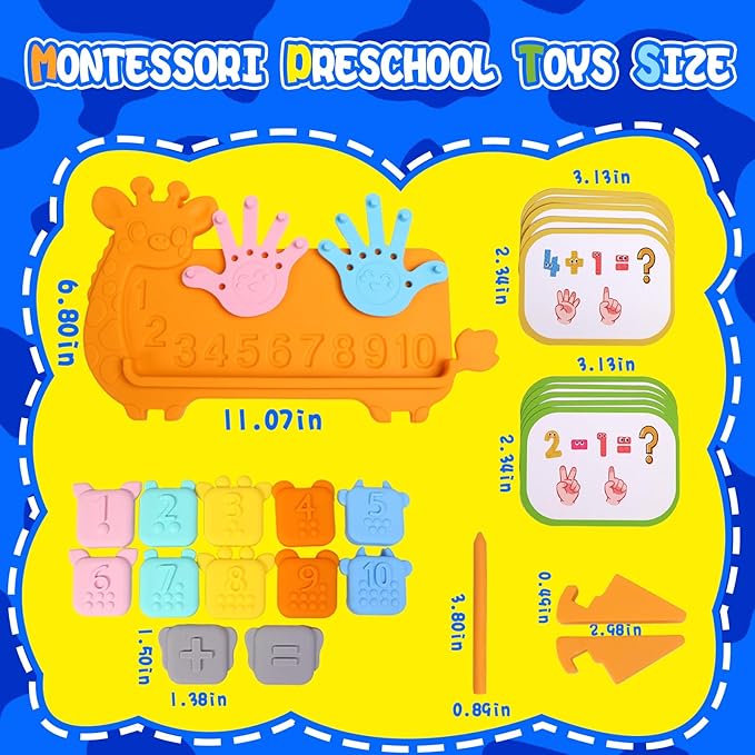 Preschool Learning Toys,Upgraded Silicone Montessori Educational Math Manipulatives Toys for Toddlers 3-5,Number Counting Blocks Playtime Toys for 3-5 Year Boys Girls Birthday Gifts