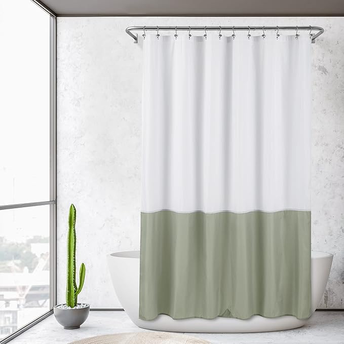 ALYVIA SPRING Waterproof Fabric Shower Curtain Liner - Soft & Light-Weight Cloth Shower Liner, 3 Bottom Magnets, Hotel Quality & Machine Washable - Standard Size 72x72, White and Sage