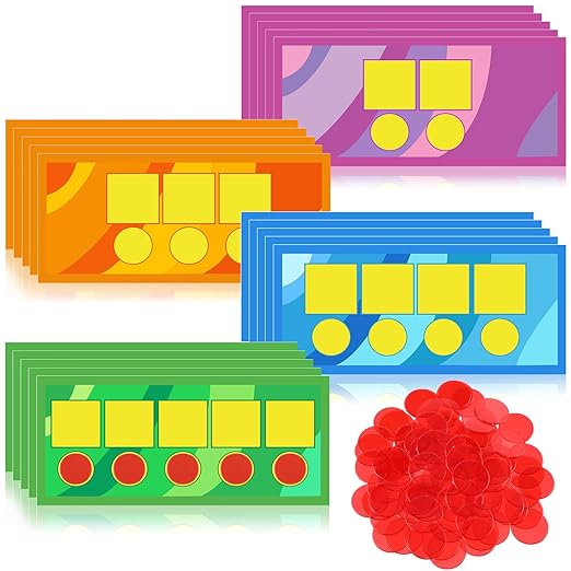 Sound Box Mats and Chips 24 Pcs Dry Erase Mats and 84 Pcs Chips Phonemic Awareness Games Phonics Reading Games Ezread Sound Box Kit(Bright Style,Cardboard)