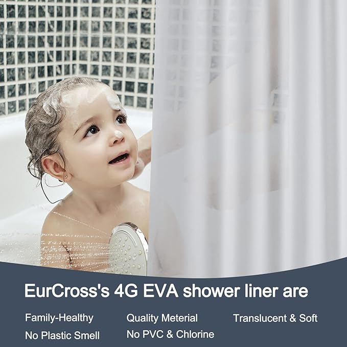 EurCross Frosted Extra Long Shower Curtain Liner 86 inch Long Length, Waterproof Opaque PEVA Plastic Shower Liner for Bathroom 72x86 inch with 5 Bottom Magnets No Smells with Rustproof Grommets